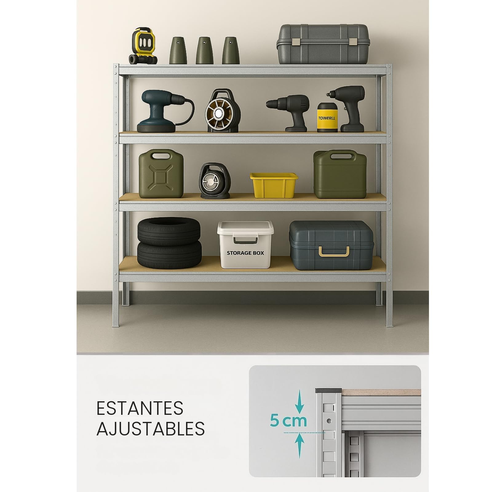 KARAT Estantería para cargas pesadas 200x180x60 cm galvanizada – Estantería de gran envergadura de metal, estantería de taller, estantería para taller, estantería modular de almacén (TitanRack Big)