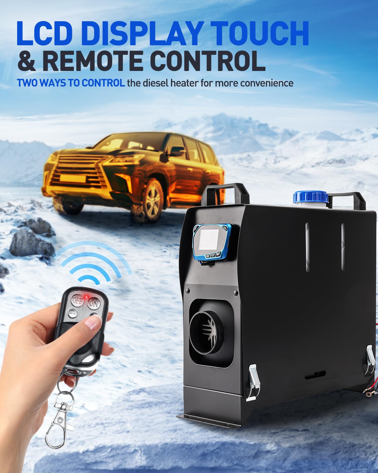 Calentador de aire diésel portátil de 5 kW y 12 V, silencioso, con silenciador, todo en uno, de un solo orificio, con control remoto y pantalla LCD para coche, caravana, barco, autocaravana, interio