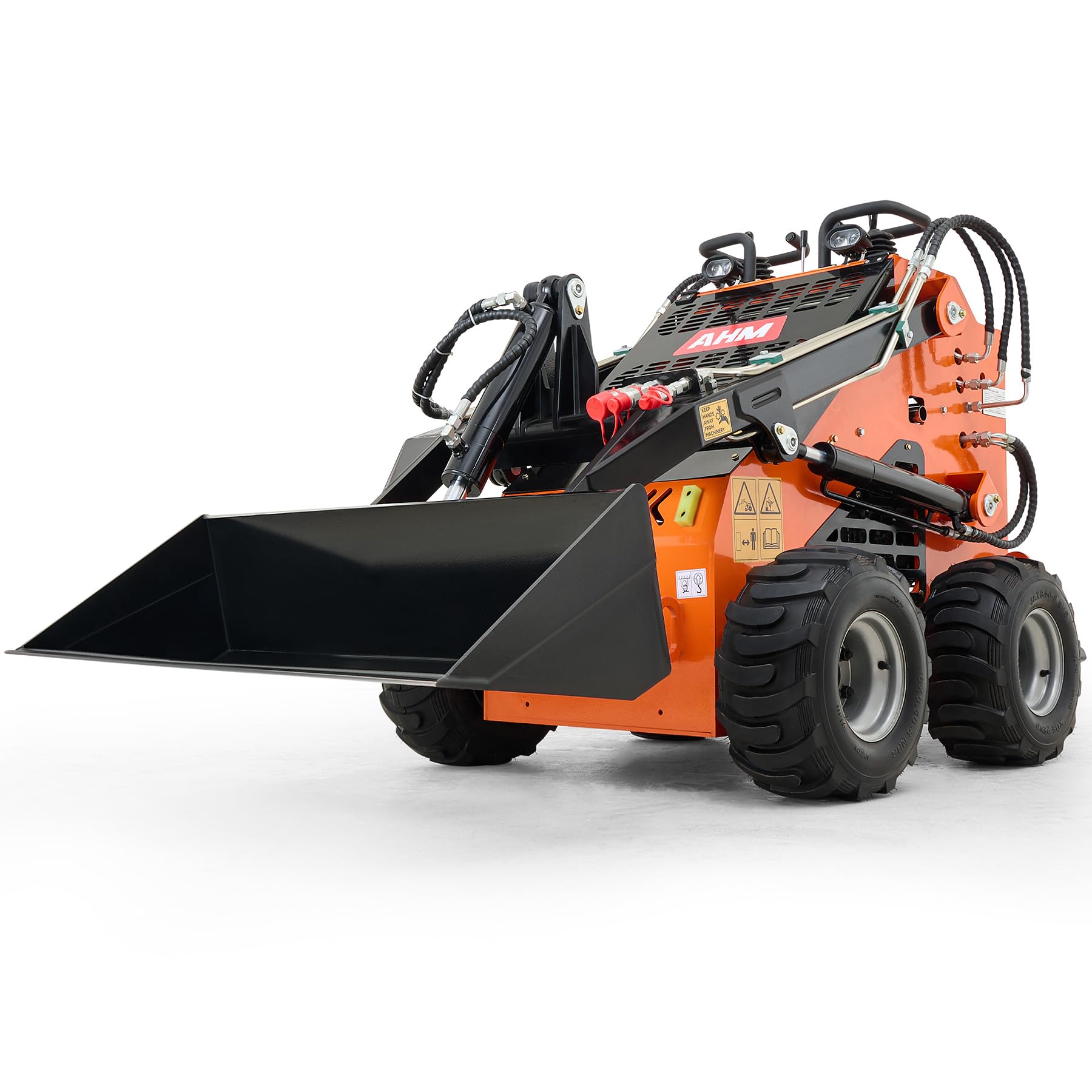 AHM Mini Skid Steer Loader, Stand-On Compact Skid Steer with Bucket, 23 hp EPA Gas Engine, Multifunctional Small Skid Loader Compatible with Various Attachments for Farms Garden Parks Agriculture