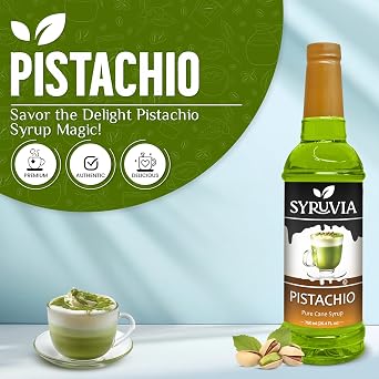 Syruvia Pistachio Syrup & Cinnamon Dolce Coffee Syrup - 25.4 fl oz. Premium Coffee Flavoring Syrup. Kosher, and Gluten-Free. Perfect for Enhancing Drinks, Lattes, Shakes, Desserts, and More.