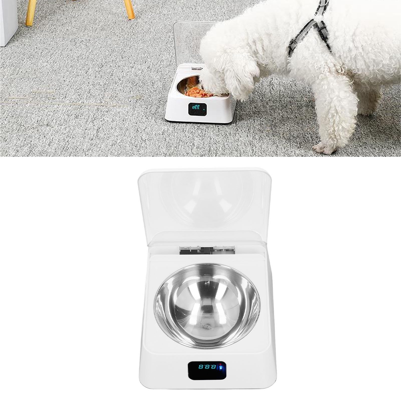 Pet Smart Feeder, Futternapf für Hunde und Katzen für Kleine und Mittelgroße Haustiere, 350 Ml Offene Abdeckung, Induktion, Deckelöffnung, Wiederaufladbarer Futterspender,