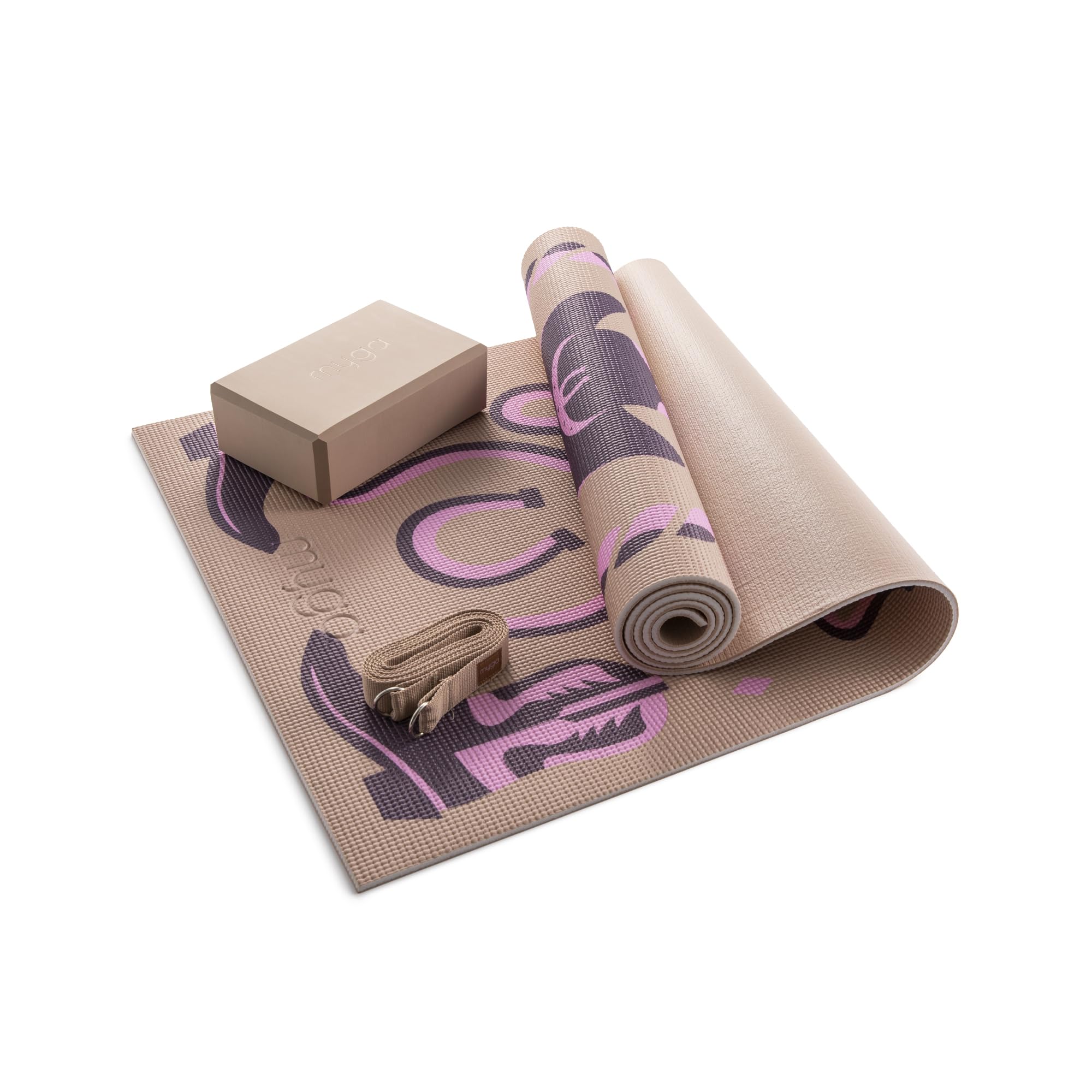 MYGA Yoga Starter Set - 6mm Non-Slip Yoga Mat, Yoga Block and Strap - Starter Kit for Beginners in Pilates, Exercise and Fitness - Choice of Design (Cowgirl)