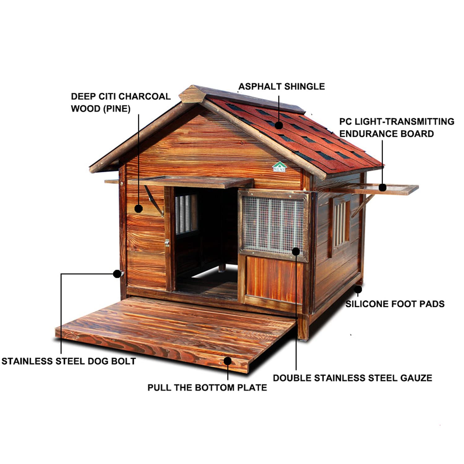 Amazon | 屋外の木造犬小屋、ペットログキャビンスタイルの犬小屋