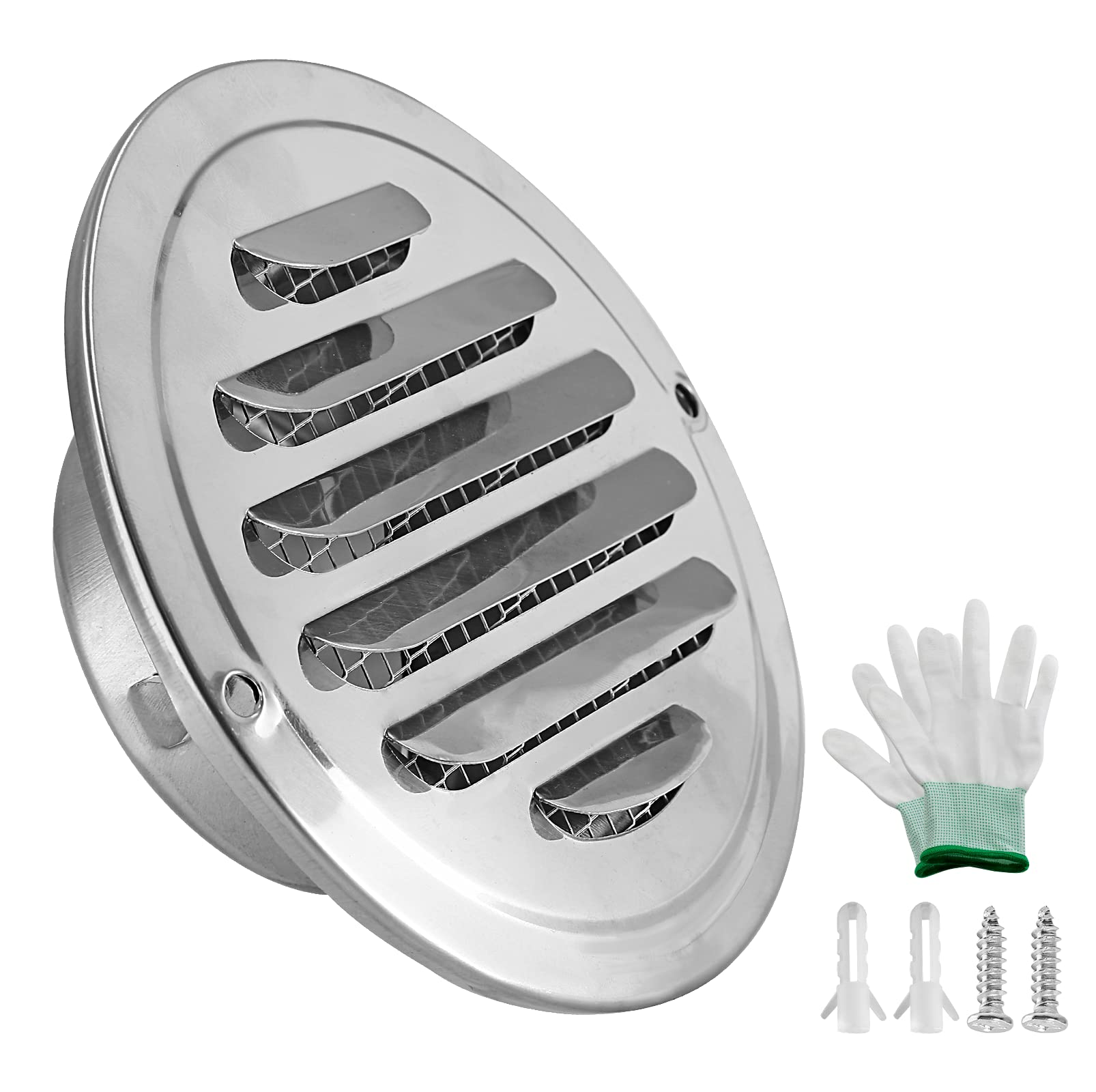 3 Inch Round Soffit Air Vent Built-in Screen Mesh, Stainless Steel Louver Grille Cover Air Vent with Gloves for Home Bathroom Office