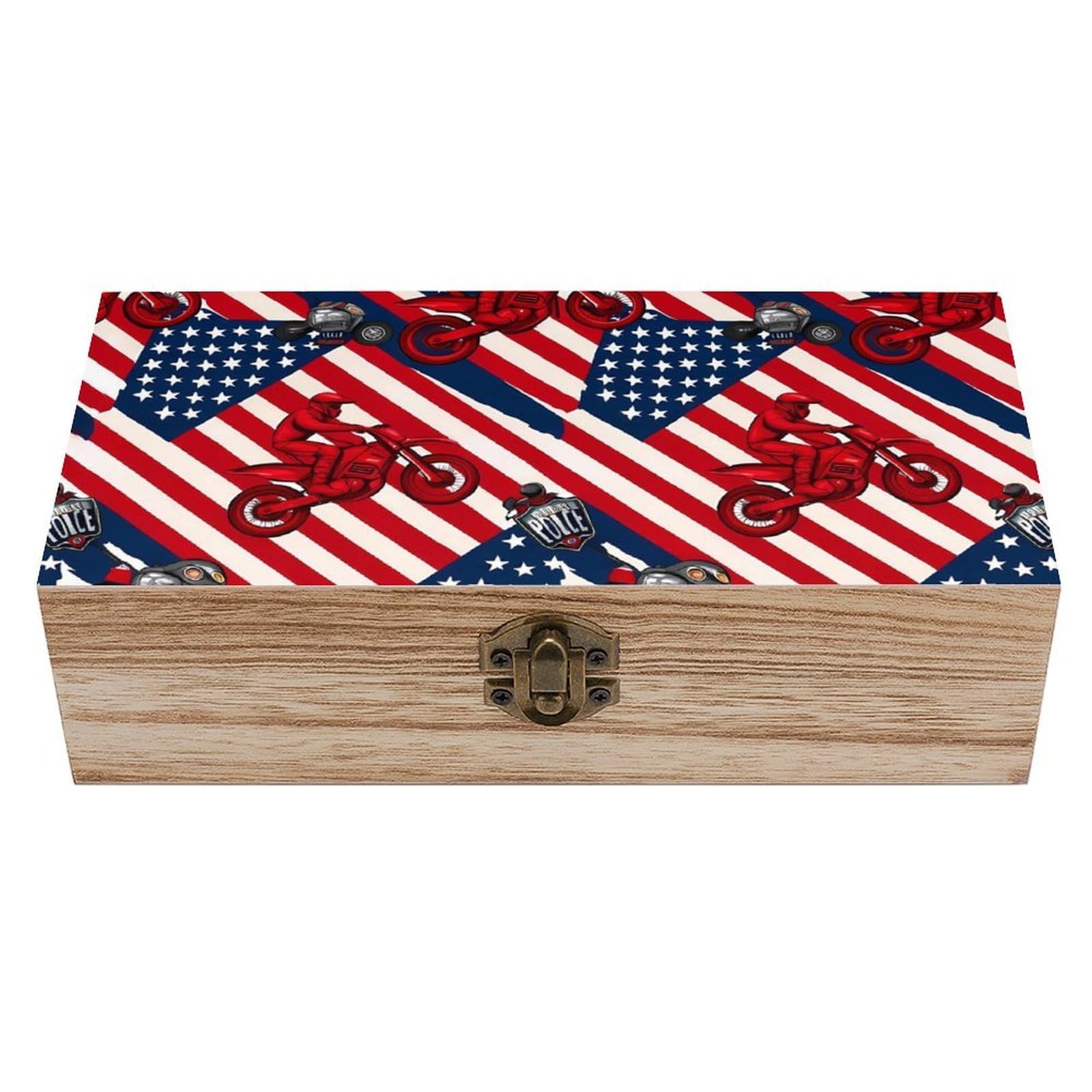 HLBSDM Motorcycle American Flag Motocross Dirt Bike Wooden Storage Box