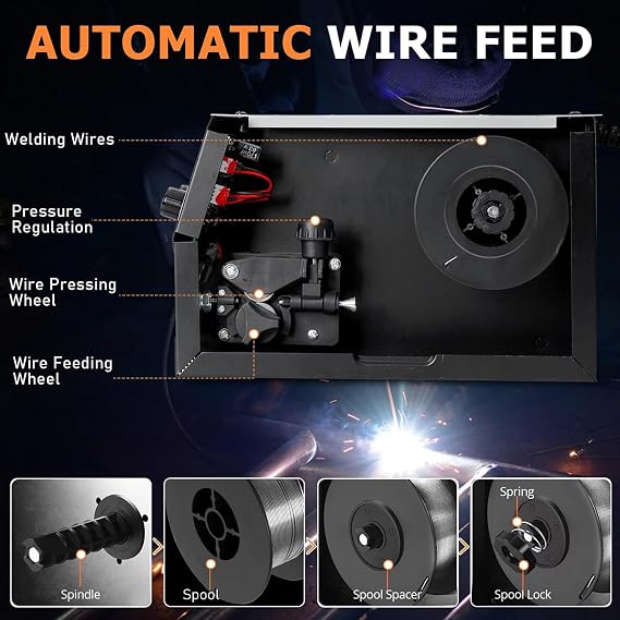 Portable Welding Machine LCD Display,250A Gasless MIG ARC TIG Inverter Welder, Electric Welding Machine,Flux Core Solid Wire MIG ARC Lift TIG Spool Gun Welding Machine(White)