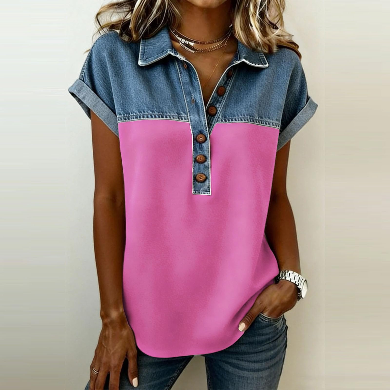 Poloshirt Damen Kurzarm Sommer Poloshirts Ausgefallene Polo Shirts Mode Oberteile Polohemd Lang Freizeit Polohemde Locker Wandershirt Wickelbluse Tunika
