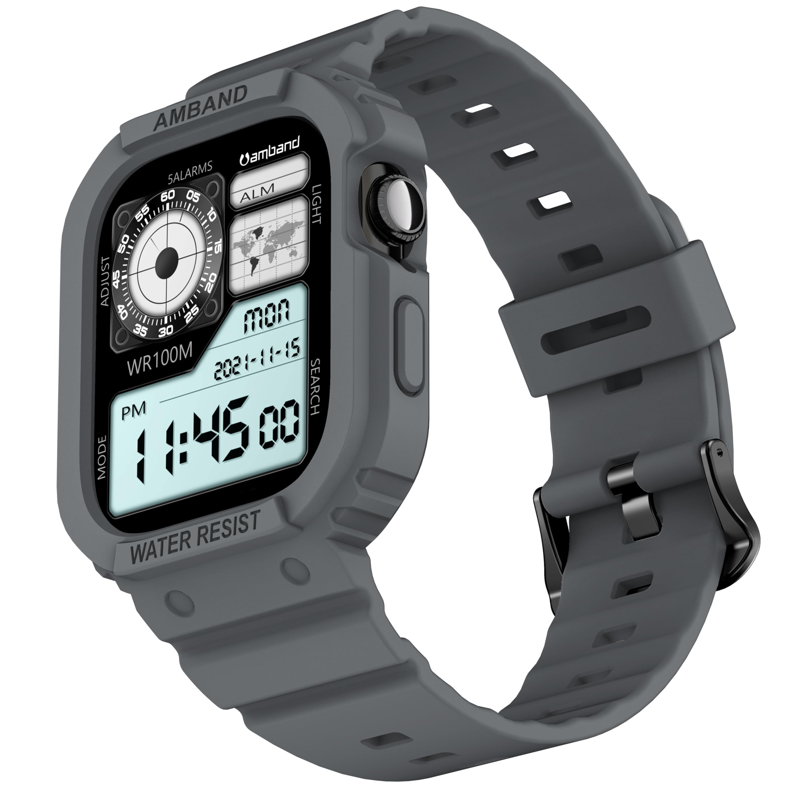 amBand Rugged Case with Band for Apple Watch Series 11 10 42mm, Shockproof &amp; Protective Sport Bumper Cover, Lightweight &amp; Comfortable Strap for Men &amp; Women, Gray