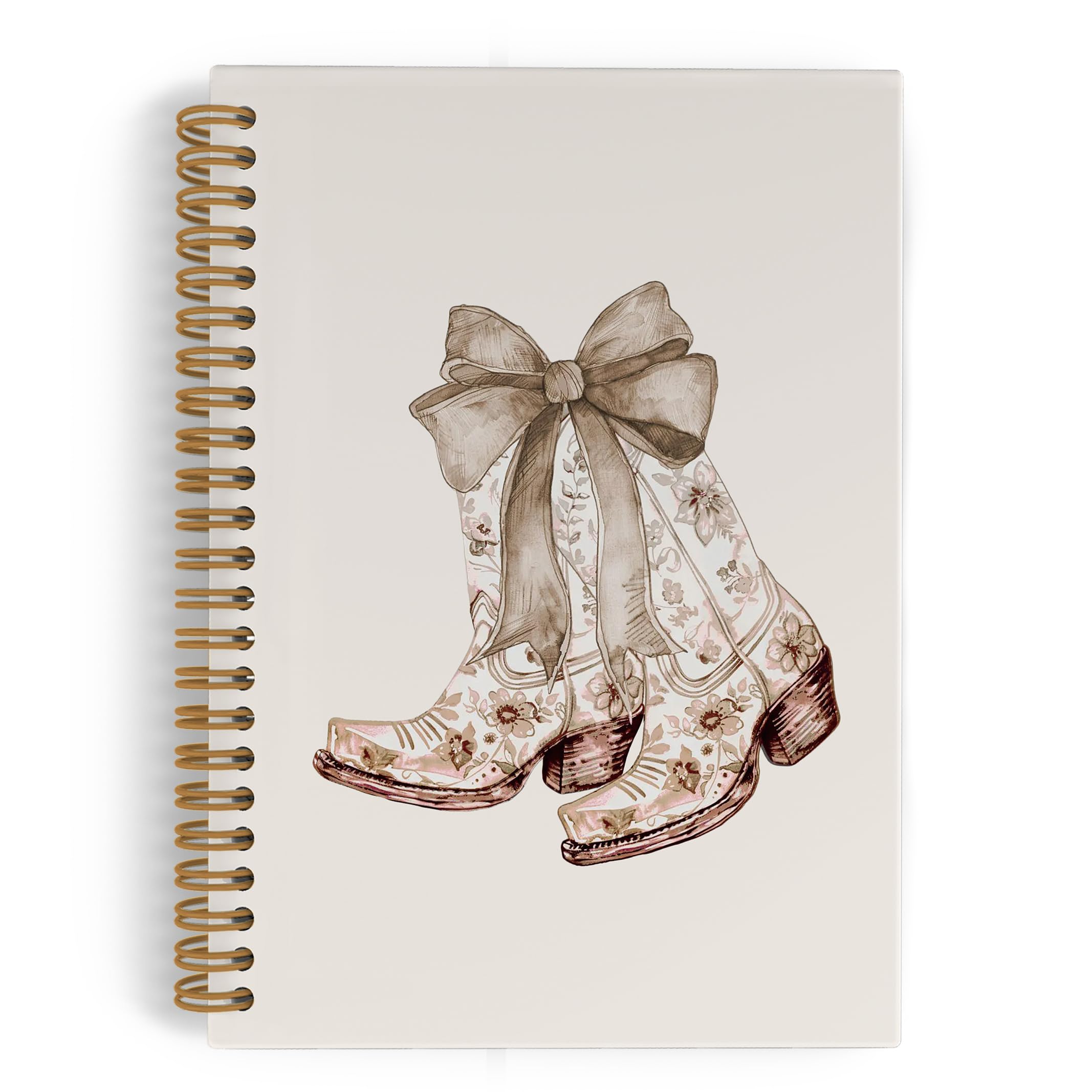 QLMX Preppy Western Cowgirl Spiral Notebook, Vintage Cowgirl Boot Journal Notebook, Coquette Western Notebooks for School Work, Bow Boot Office
