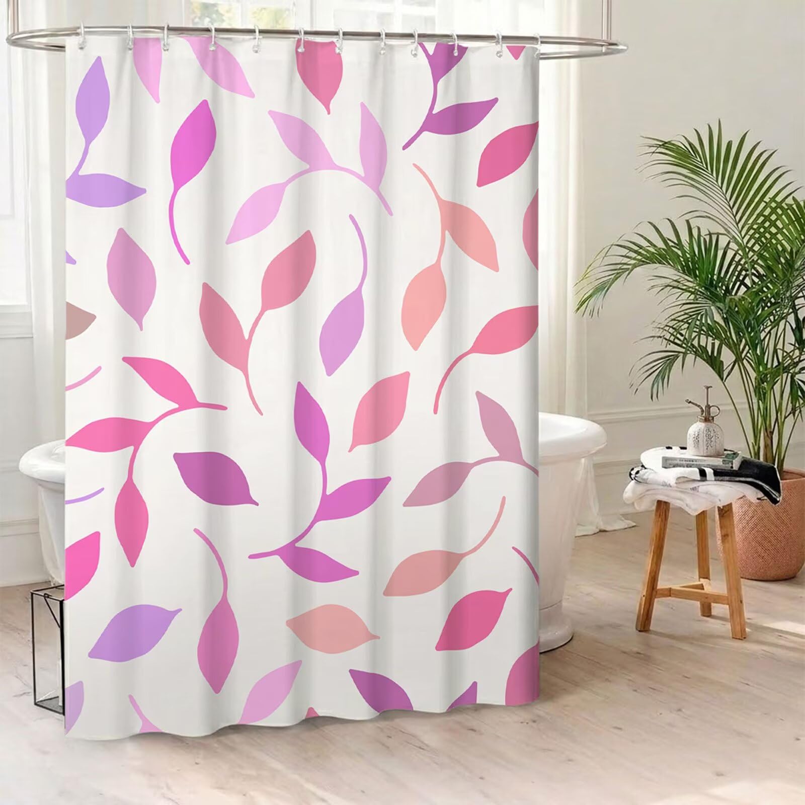 Rideau de Douche 240x180 cm - Tissu Polyester Imperméable Anti-Moisissure - 12 Anneaux Inclus - Ourlet Lesté pour Stabilité - Lavable en Machine - Idéal de Baignoire et Douche - Rose & Feuille Y1#520