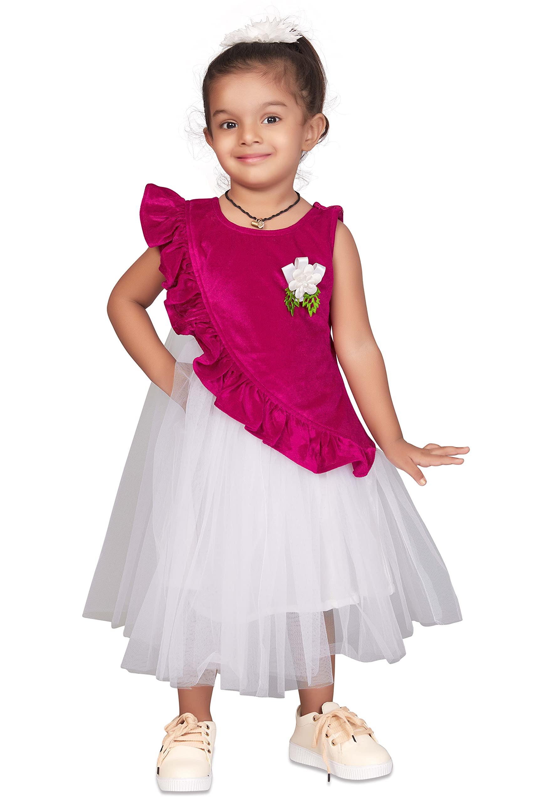 Fashion Dream Baby Girl’s Ruffle Pattern Flared Midi Corsage Dress/Frock