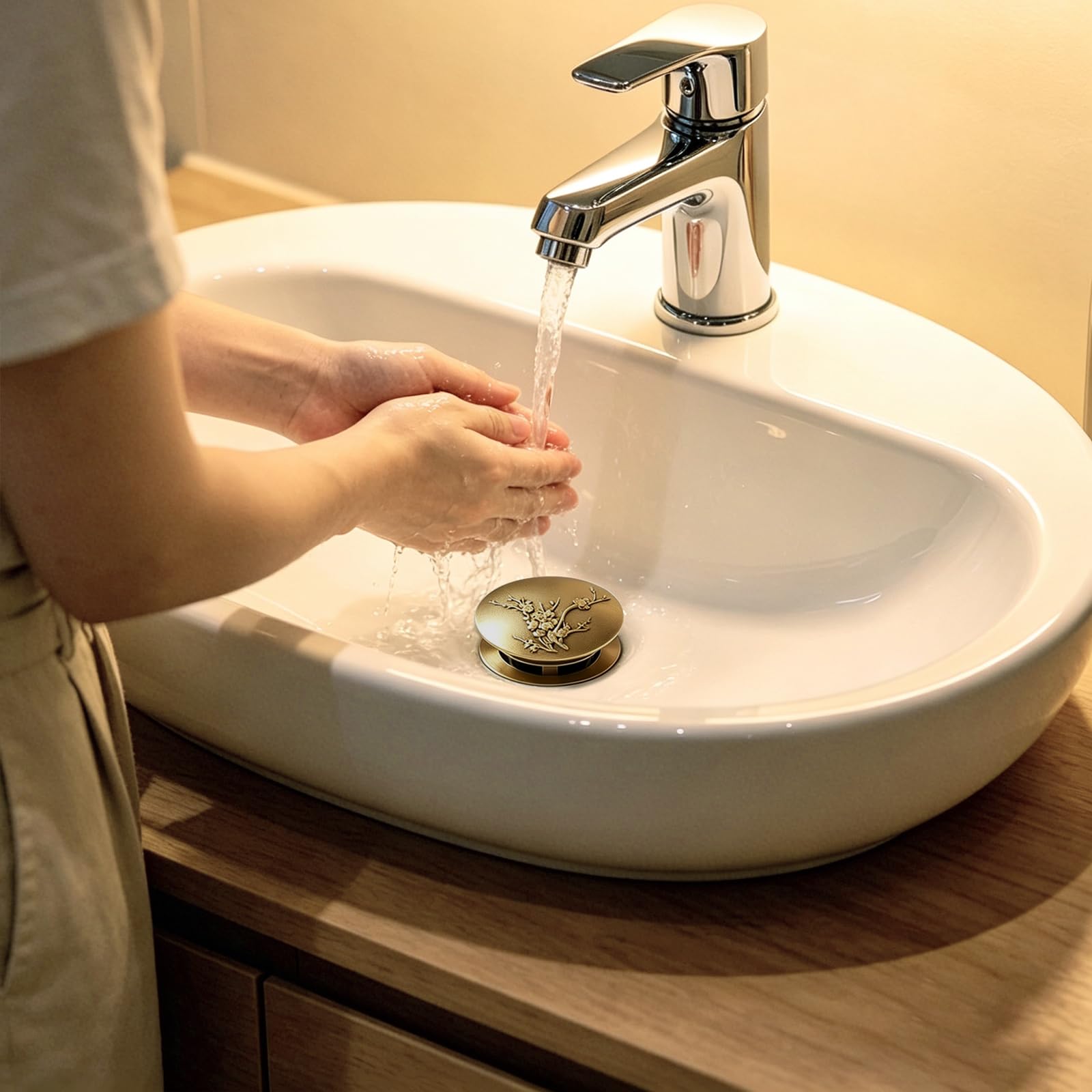 Tapón lavabo baño, tapón bidé, tapón lavabo cocina, latón, desagüe click clack, diámetro del tubo 3 cm, tapa de desagüe diámetro 6,5 cm, para bañeras de baño, cocina, lavabos, sin agujeros
