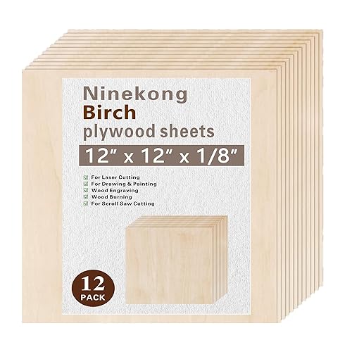Paquete de 12 hojas de madera contrachapada de abedul de 18 pulgadas, hojas de madera contrachapada de 12 x 12 x 18 pulgadas, nogal de 0.118 in para