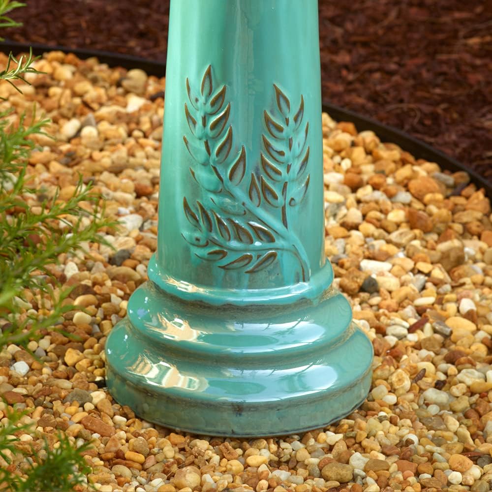 Smart Solar Wingate Outdoor Ceramic Birdbath with Pedestal Stand and Glossy Finish, Elegant Traditional Birdbath for Garden, Mint