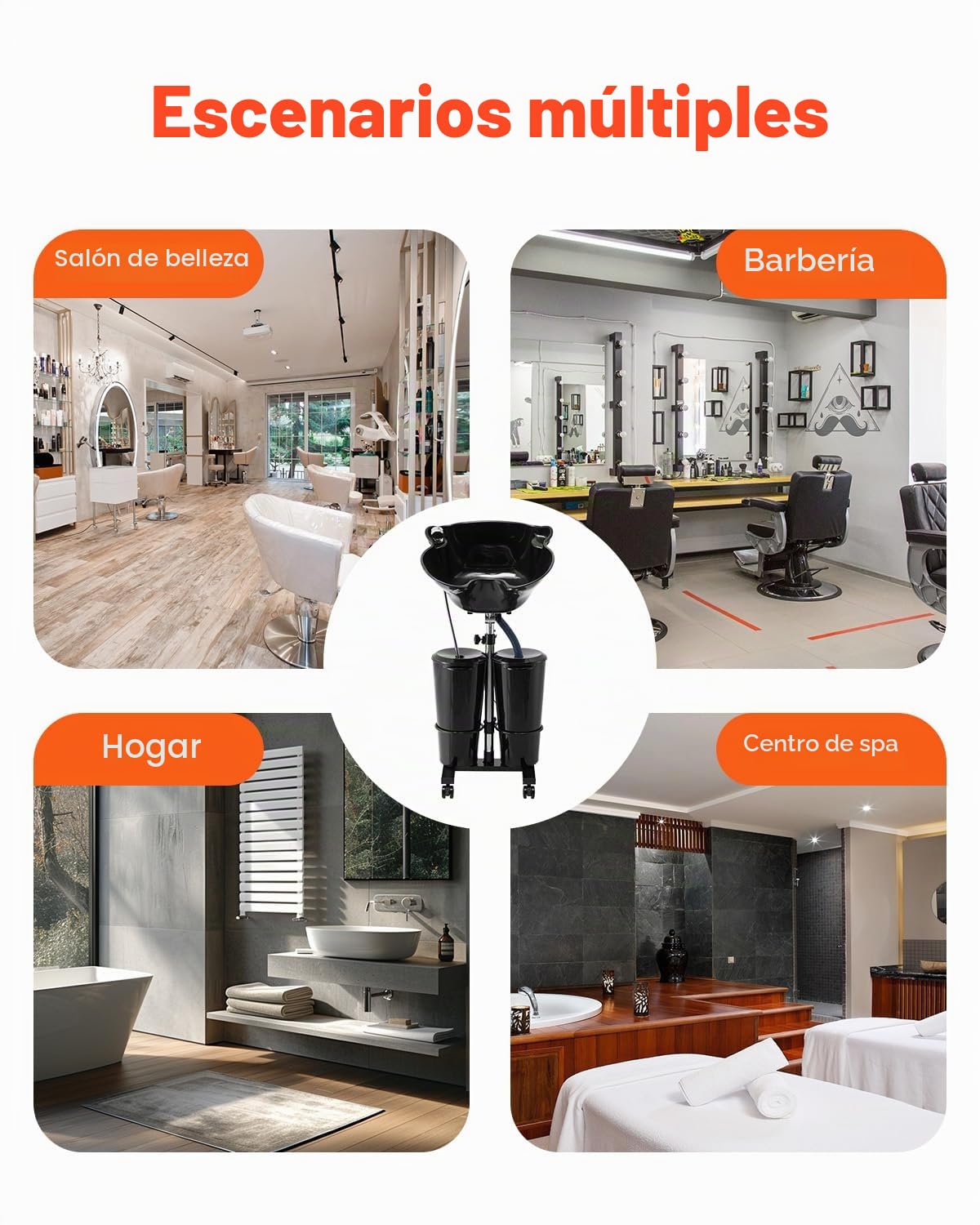 VEVOR Lavabo Portátil para Champú con Bomba Eléctrica, 2 Baldes, 2 Cabezales de Ducha, Manguera de Drenaje, Lavabo para Champú Portátil Ajustable en Altura y Ángulo para Uso en Salón Doméstico, Negro