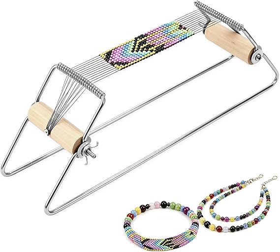 Adjustable Bead Loom, Metal Bead Loom Kit Stainless Steel Wide Beading Knitting Machine for Making Jewelry for Bracelets, Necklaces, Belts Making Beading Loom(Sliver)