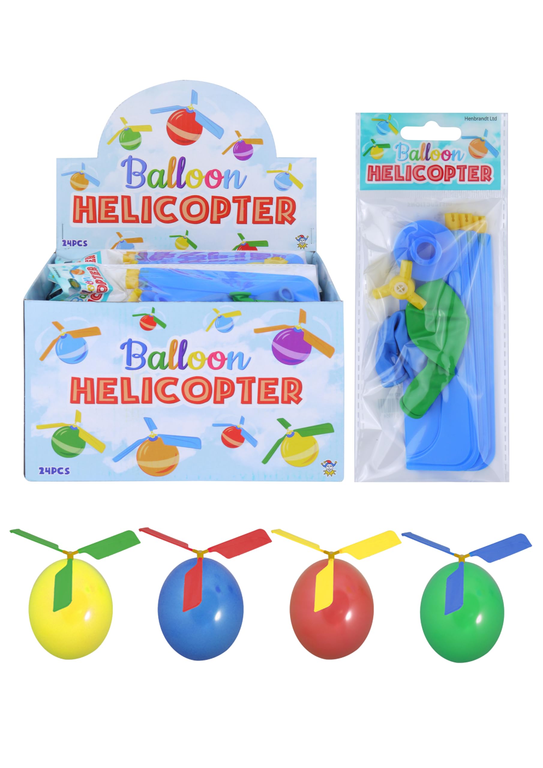 Henbrandt 6 x Balloon Helicopters - 4 Assorted Colours Available - Party Bag Fillers, Prizes, Toys, Novelty Gifts - 4.5cm x 14.5cm