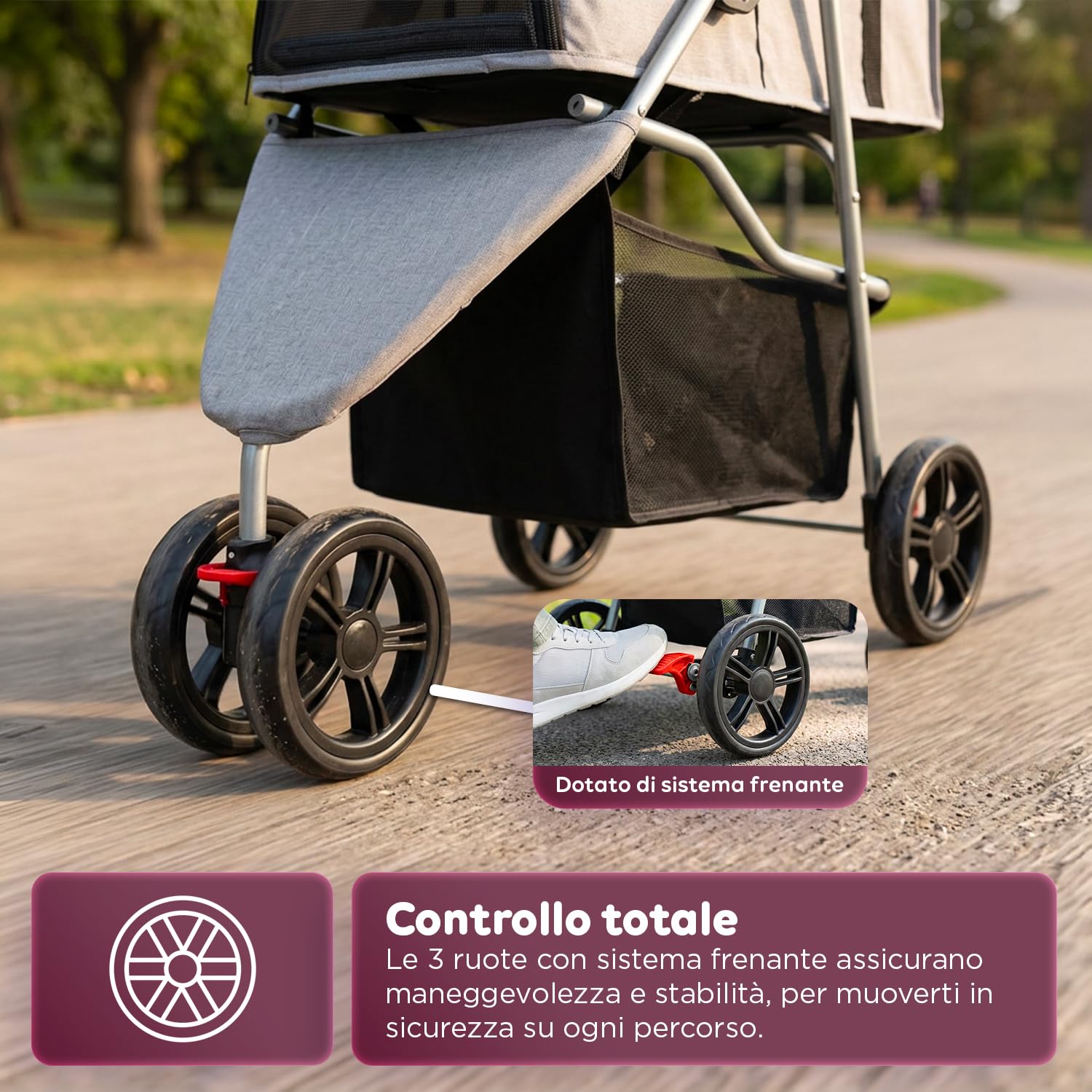 Avilia Passeggino Pieghevole per Cani 15 kg e Gatti con Cabina Panoramica Trasparente, Carrello Grigio in Acciaio e Tessuto Oxford, Portabicchieri e Cestello Portaoggetti, Ruote Scorrevoli
