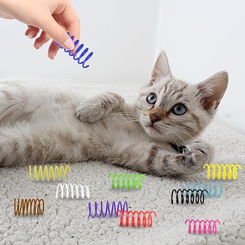 Miniatura 5 de Andiker 12 juguetes de primavera para gatos, coloridos juguetes de espiral de plástico suave y resistente con gran elasticidad, divertidos juguetes