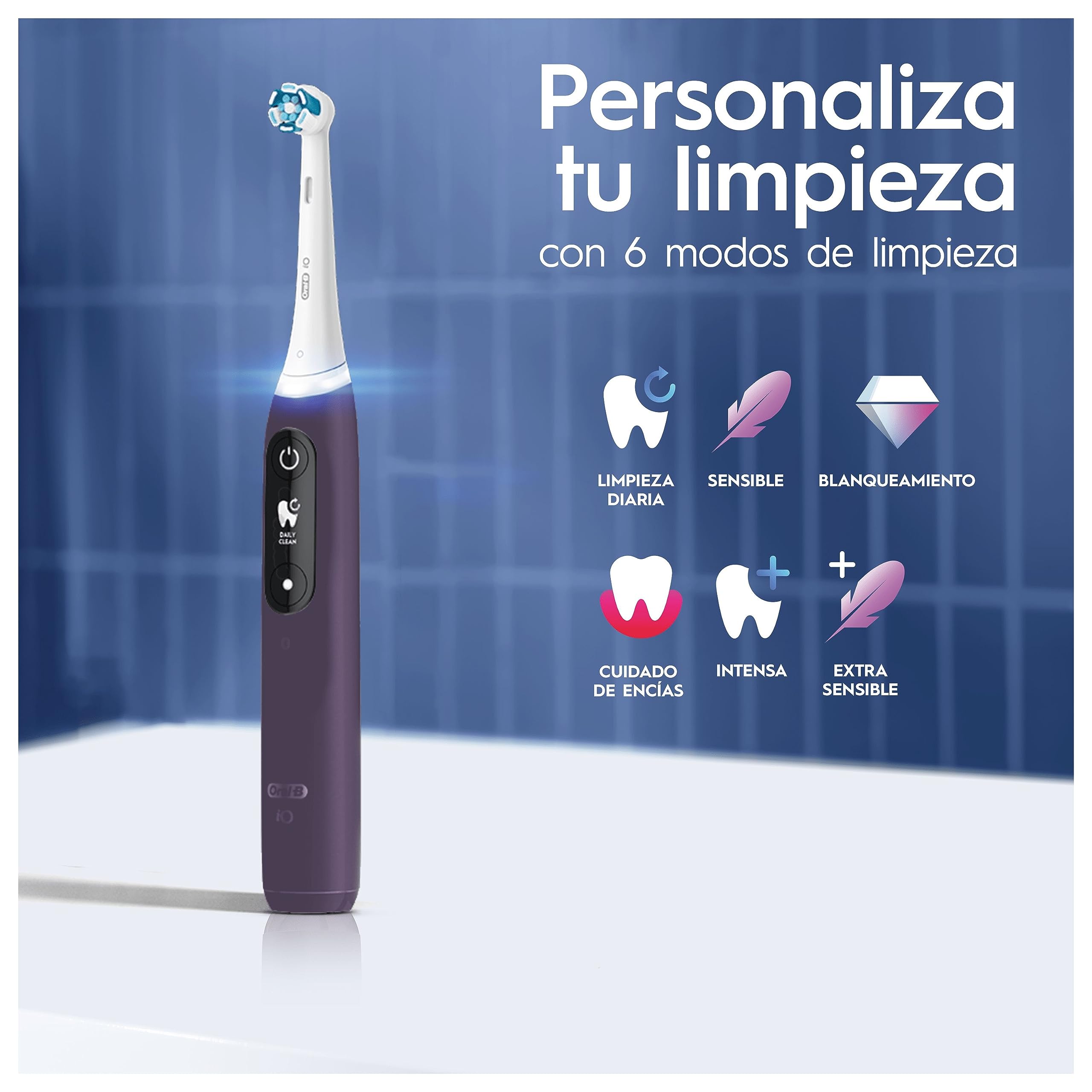 Oral-B iO 8N Cepillo de Dientes Eléctrico con Mango Recargable, 2 Cabezales y Estuche de Viaje, Diseñado por Braun - Violeta
