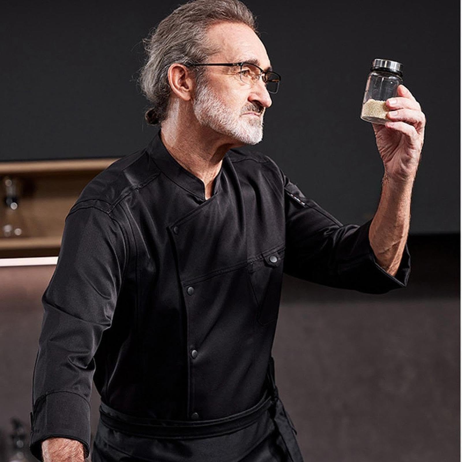 Milageto Chaqueta de Chef para Hombre, Manga Larga, para Trabajo de Cocina, Uniforme, Cafetería, Hotel, Cocina Y Repostería