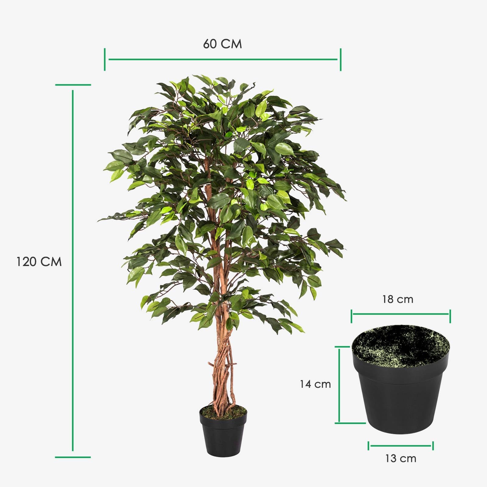 HOMESCAPES Płaczący Figowiec Benjamina Zielony w doniczce 122 cm
