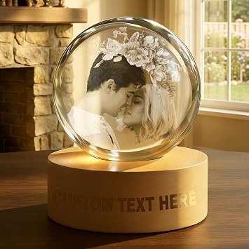 Personalized 3D Crystal Photo Ball with LED Light - Custom 3D Photo Crystal, Romantic Valentines Day Gift for Girlfriend, Boyfriend, Couples Style 1