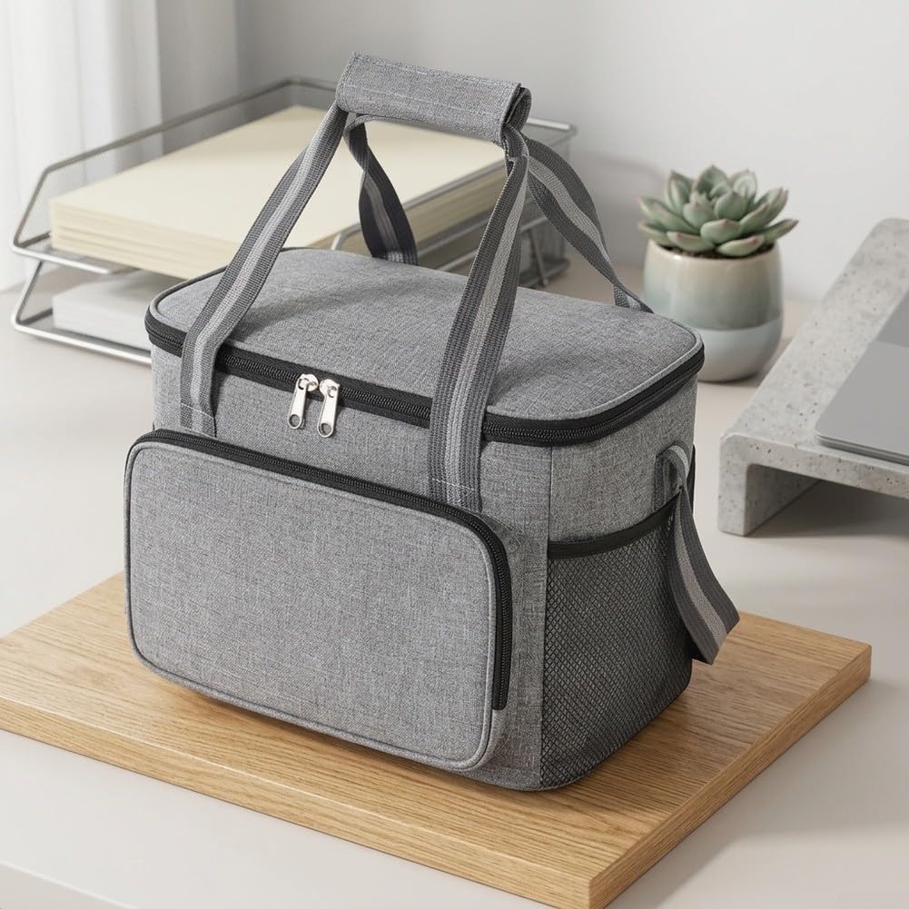 Sac à déjeuner pratique avec disposition fonctionnelle avec compartiments dédiés pour ustensiles, serviettes et récipients à boissons
