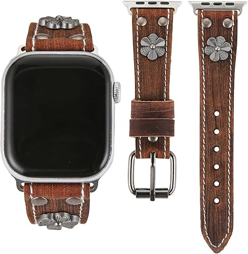 AsAlways Compatible con correas de Apple Watch de 38/40/41/42/44/45/46/1.929 in, correas ajustables de cuero genuino resistentes para reloj Lucky