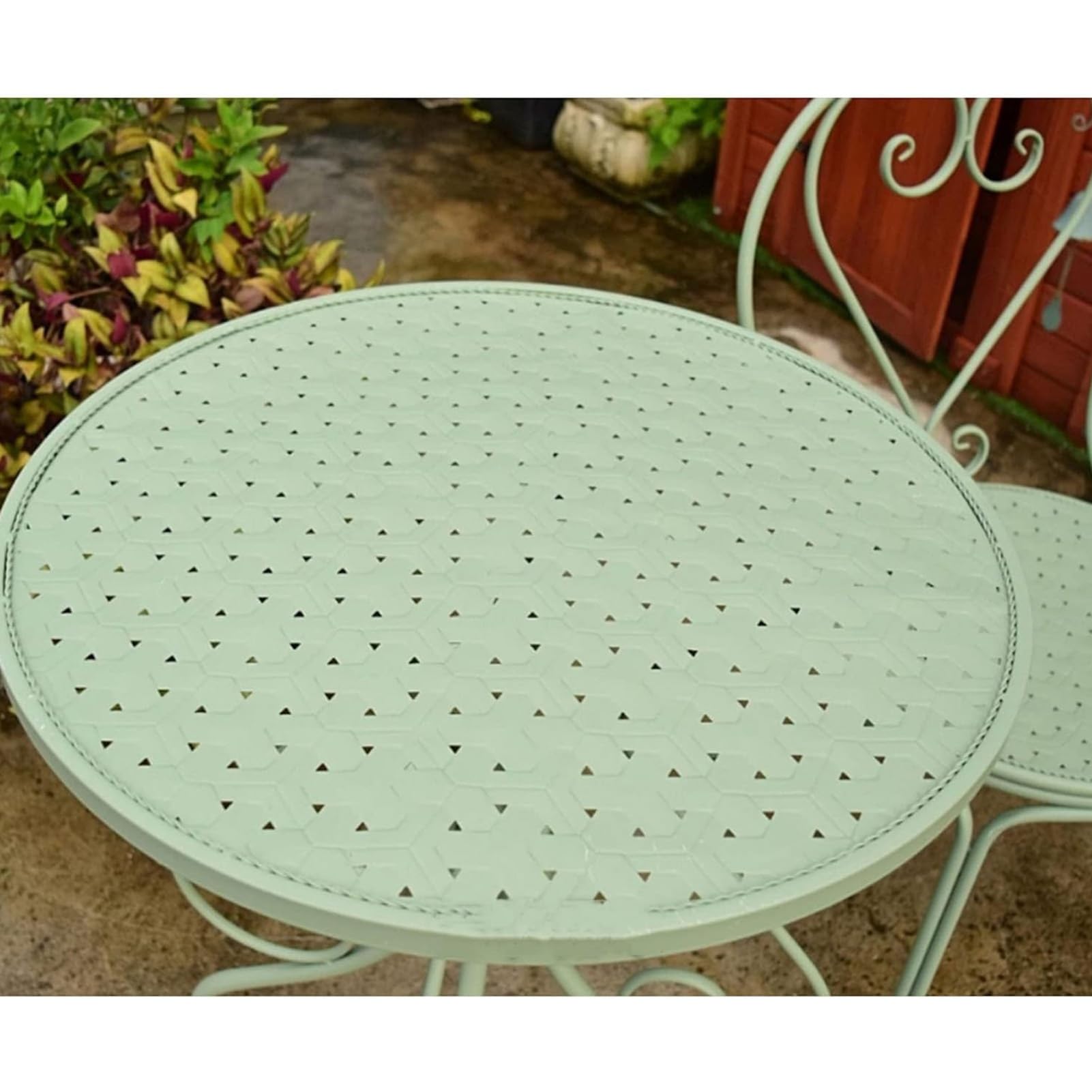 Set da bistrot da esterno in metallo, 3 pezzi, mobili da giardino in ferro per patio, balcone e portico anteriore, tavolo e sedie blu compatto per piccoli spazi, perfetto per pranzare e rilassarsi