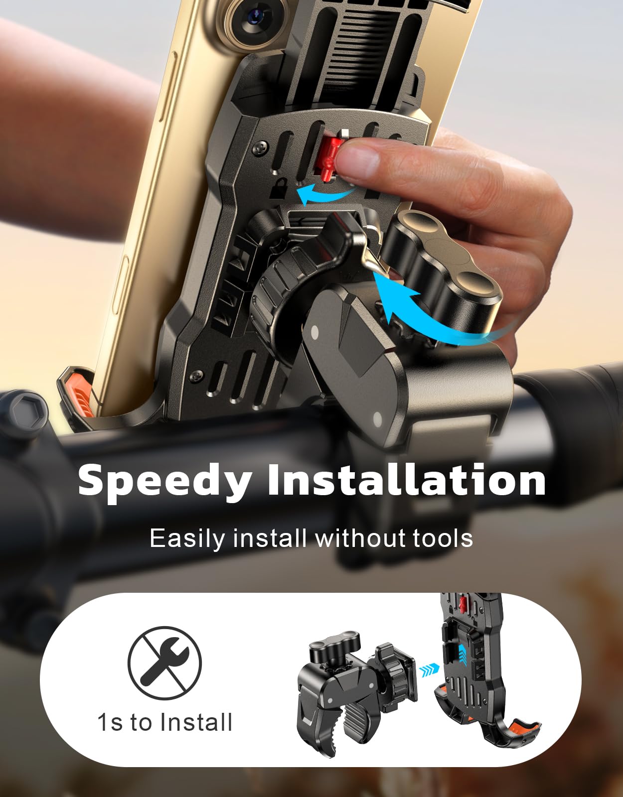 Uchwyt na telefon rowerowy, bezpieczny zamek i szybkie zapięcie, uchwyt na telefon motocyklowy, regulowany 360°, do smartfona 11.9 cm-17.5 cm, uniwersalny uchwyt na kierownicę do roweru/MTB