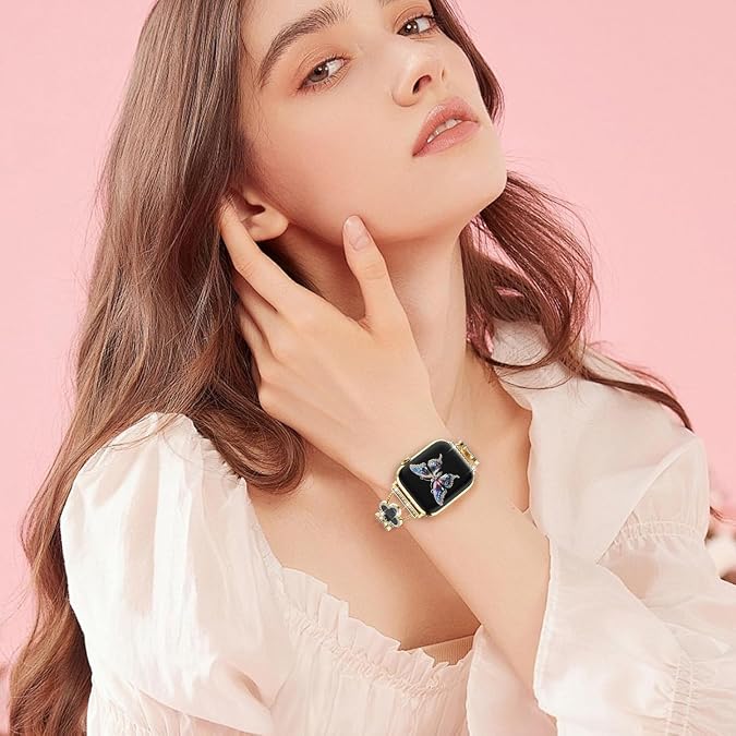 XIHAMA Metal Strap Compatible with Apple Watch 41mm 45mm, Women Fashion Bling Diamond Replacement Band for iWatch Series 10/9/8/7/6/SE/5/4/3/2/1