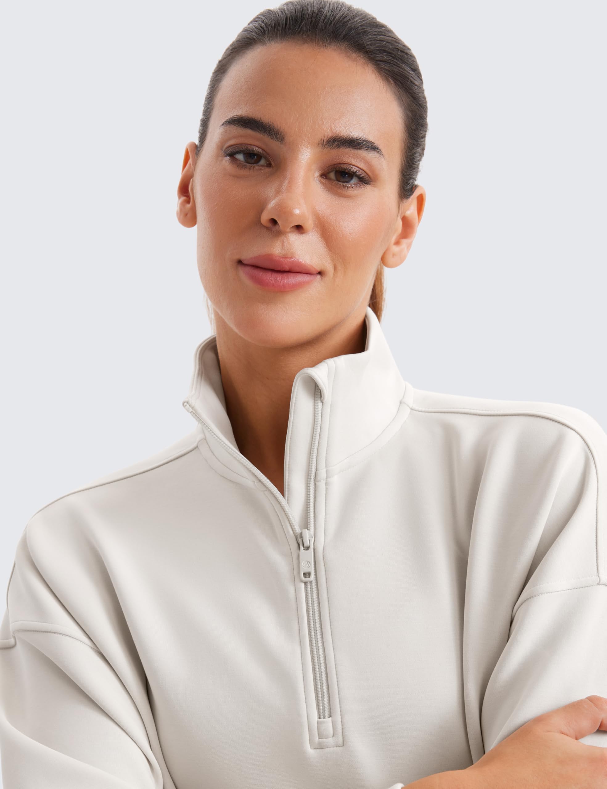 CRZ YOGA Damen SoftAura Half Zip Sweatshirt Langarm Quartal Pullover Oberteile Workout Lässig Trichterhals Sweatshirts mit Tasche