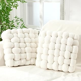 Wenqik 2 Pcs Knot Pillows Square Knotted Plush Throws Soft Accent Pillow...