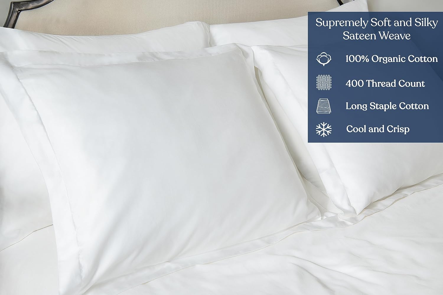 Delara GOTS Certified 100% Organic Cotton Euro Sham Pack of 2, 400 Thread Count, Long Staple Cotton, Ultra Soft, Silky, Moisture-Wicking, Smooth & Breathable, High-Quality Euro Sham