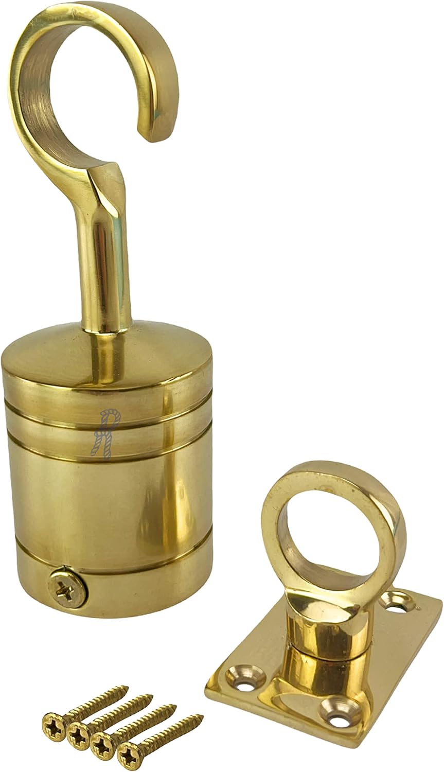 RopeServices UK 28mm Polished Brass Decking Rope Hook & Eyeplates. Rope