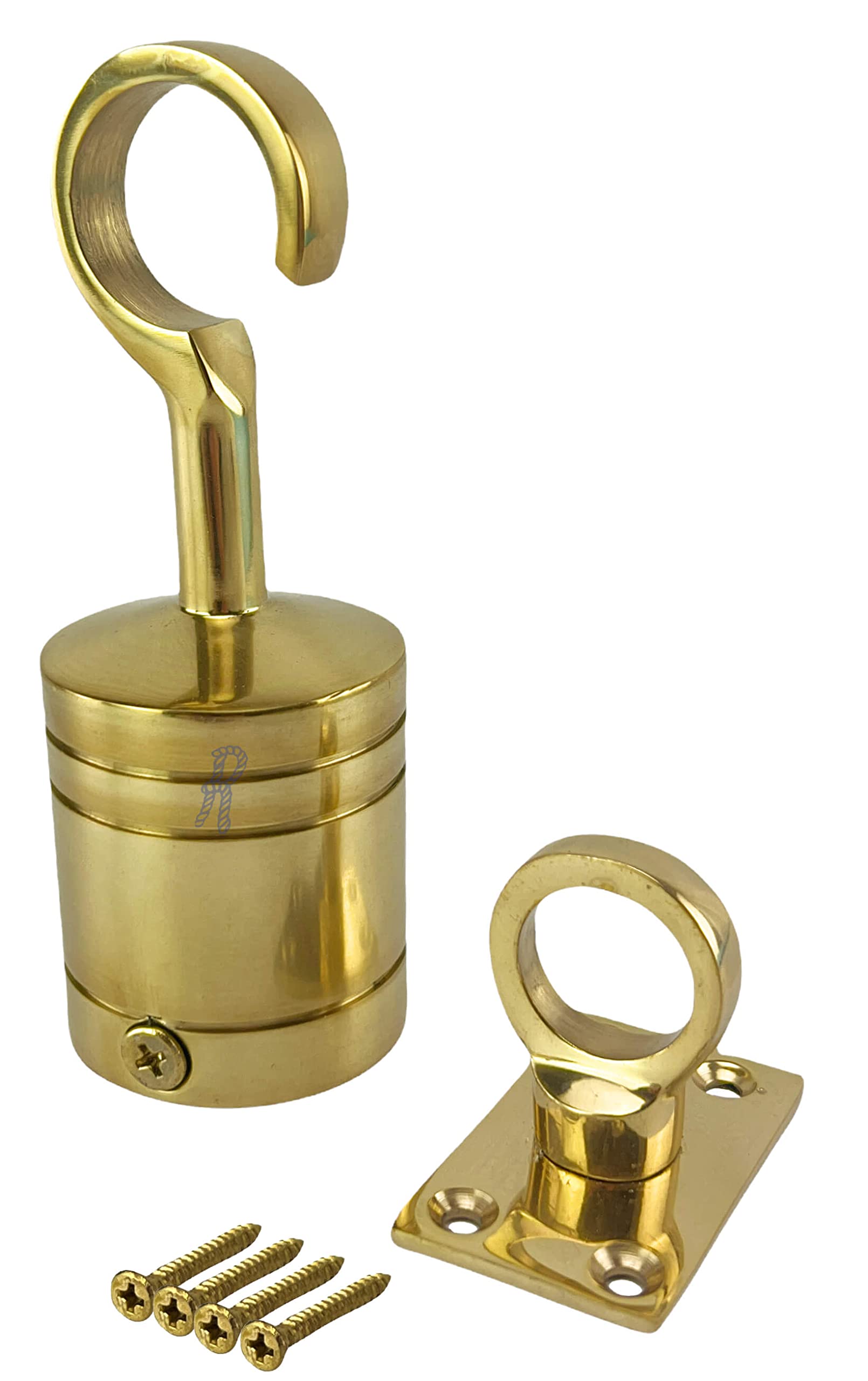RopeServices UK 24mm Polished Brass Decking Rope Hook and Eye Plate, Deck Post End Fixing Post Fitting