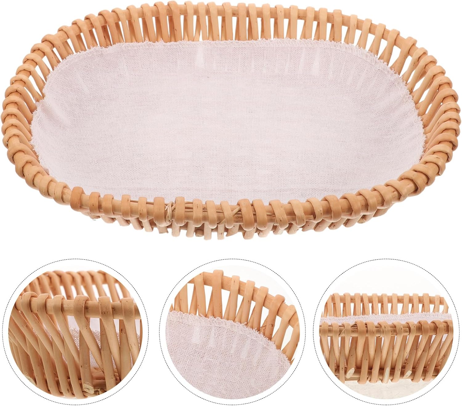 Beavorty Woven Rattan Bread Basket Oval Small Food Serving Basket Tabletop Storage for Kitchen and Dining Use