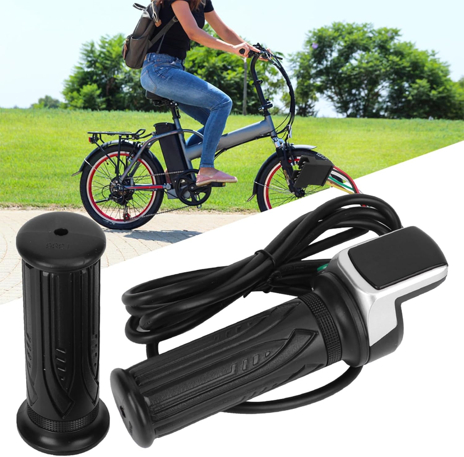 Yosoo Health Gear Electric Throttle Grip, 48V, Black, Plastic Blend, Modern, Rectangular, Powder Coated, Handlebar, 2 Count