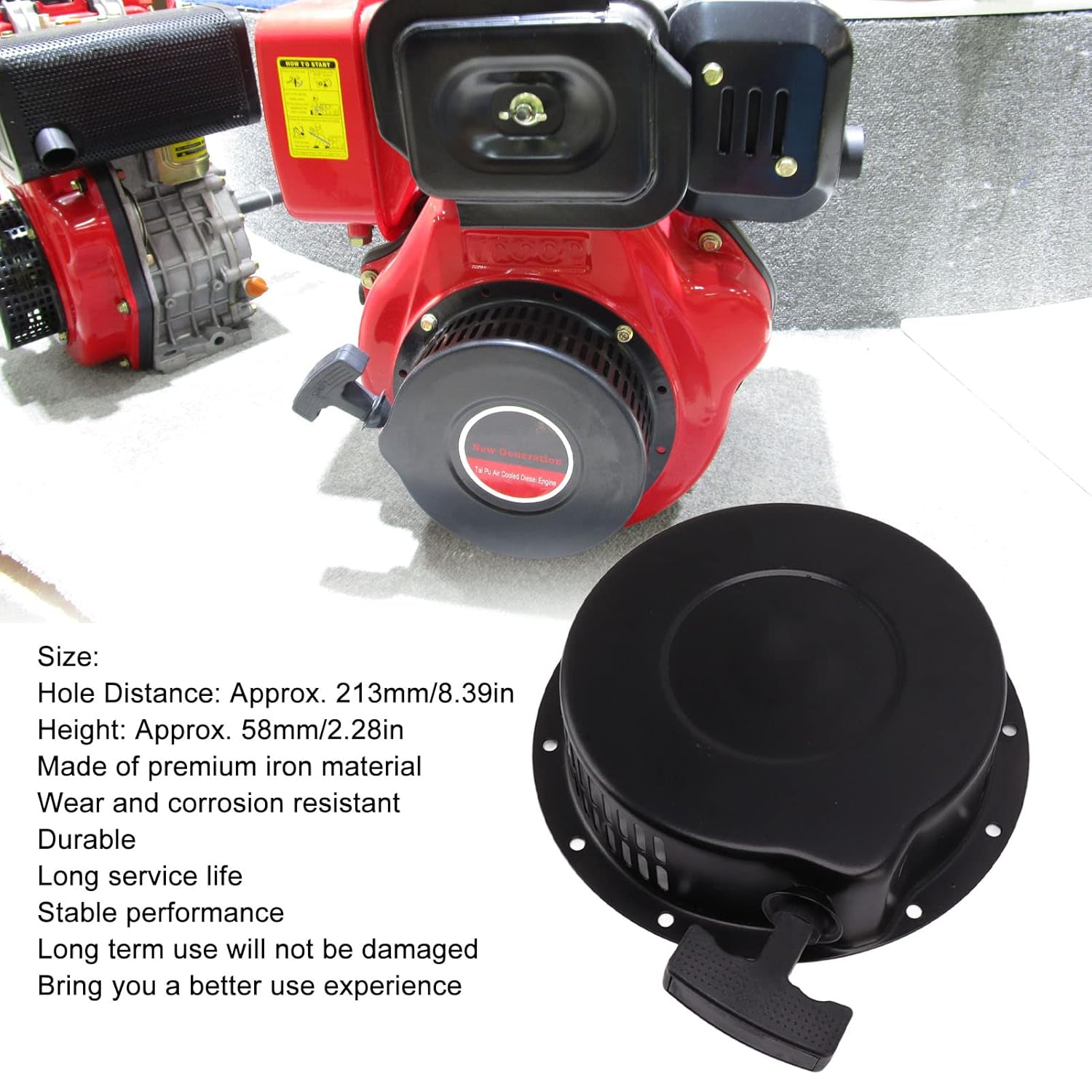 Professional 186F-192F Pull Start Starter - Replacement Pull Start Assembly for Air Cooled Diesel Engine Mini Tillers and Generators - Reliable and Durable