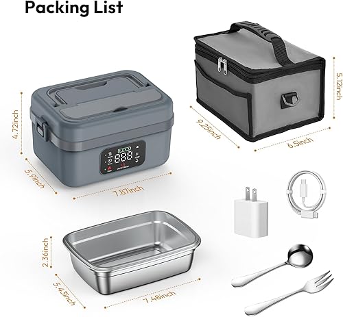 Miniatura 6 de Fiambrera eléctrica inalámbrica para adultos, hombres y mujeres, calentador de alimentos recargable con batería con contenedor de 1 litro, cuchara y