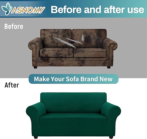 Vista 198 de Asnomy Couch Covers for 3 Cushion Couch Stretch Sofa Covers Slipcovers, Pet Protector Furniture Covers for Dogs Cats Spandex Jacquard Fabric Small