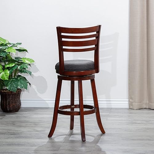 Miniatura 6 de DTY Indoor Living Granby Taburete giratorio de tela con respaldo de listones, altura de barra de 30 pulgadas, acabado de cereza, asiento de tela