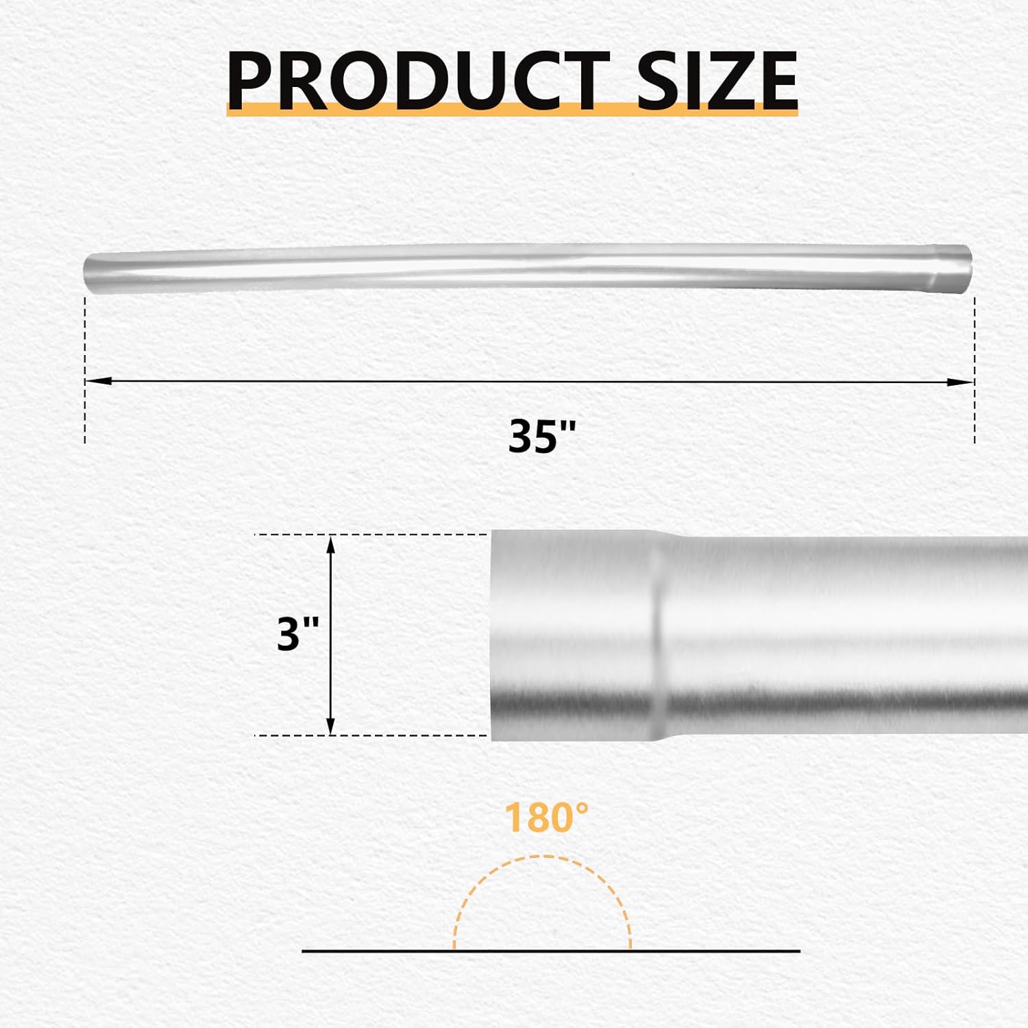 LCGP 3" Custom Mandrel Straight Exhaust Pipe, 35" Long, Made of Mild Steel Fit 3 Inch Exhaust System