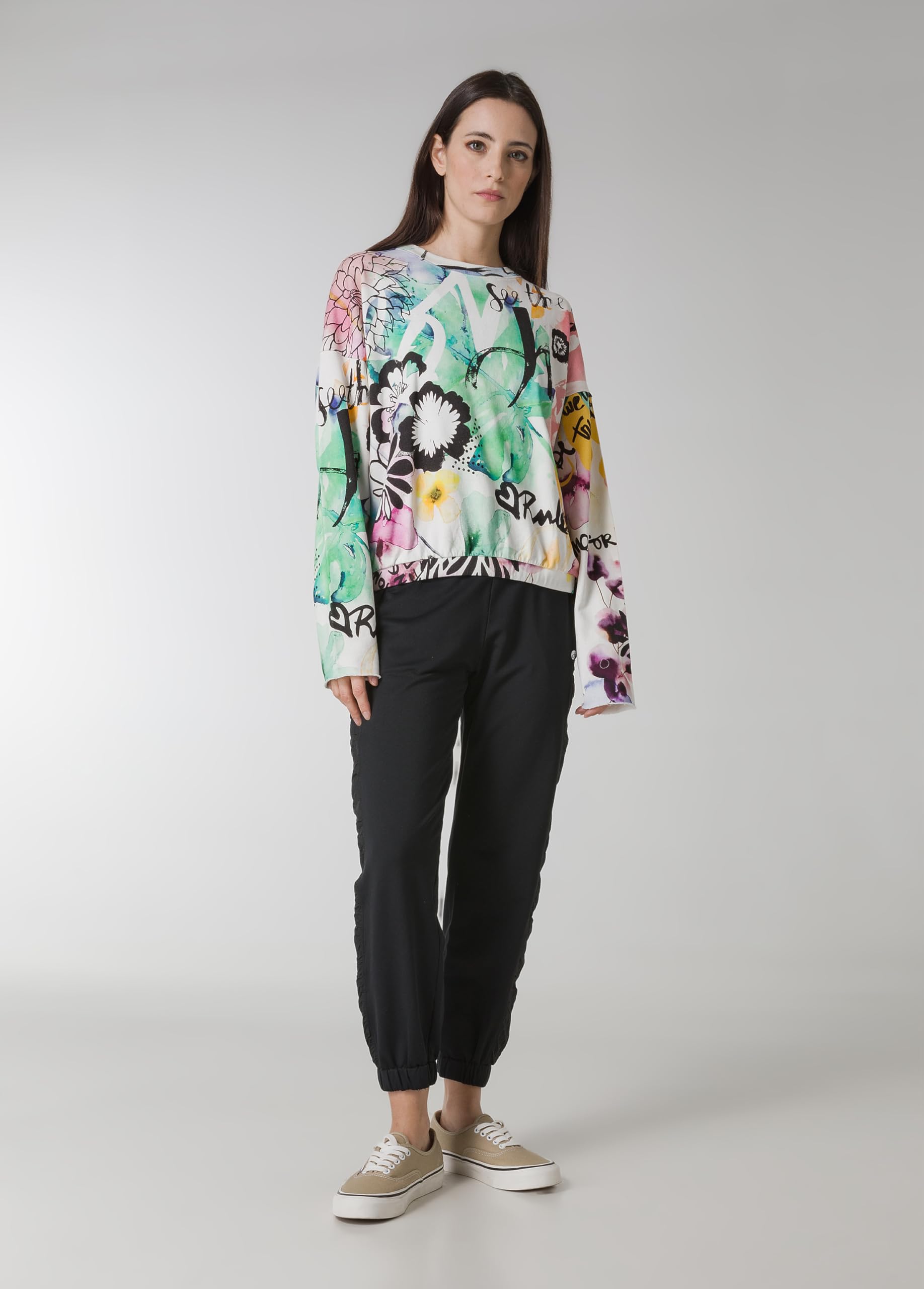DEHA - Felpa Allover Crew Sweatshirt in Cotone per Donna