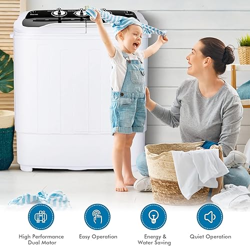 Miniatura 2 de COSTWAY Lavadora portátil, doble tina de 13 libras de capacidad, lavadora de 8 libras y giratorio de 5 libras con perillas de control, función de