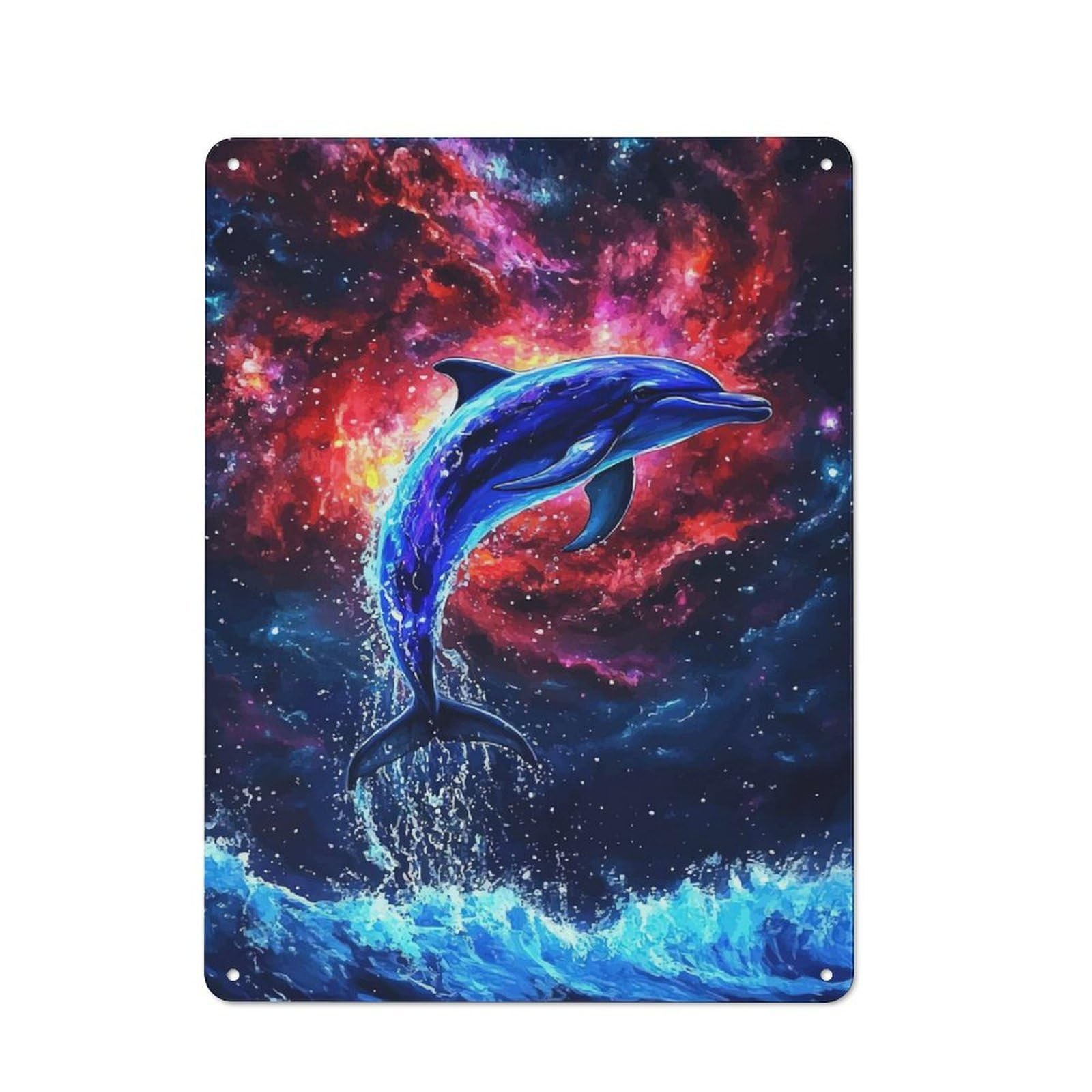 Junmoney Style-2 Metal Plaque 40X30cm With Dolphin Leaping Ocean Waves For Pub Or Café, Retro Decor, For Pub Decor Enthusiasts Refreshing A Room In Autumn
