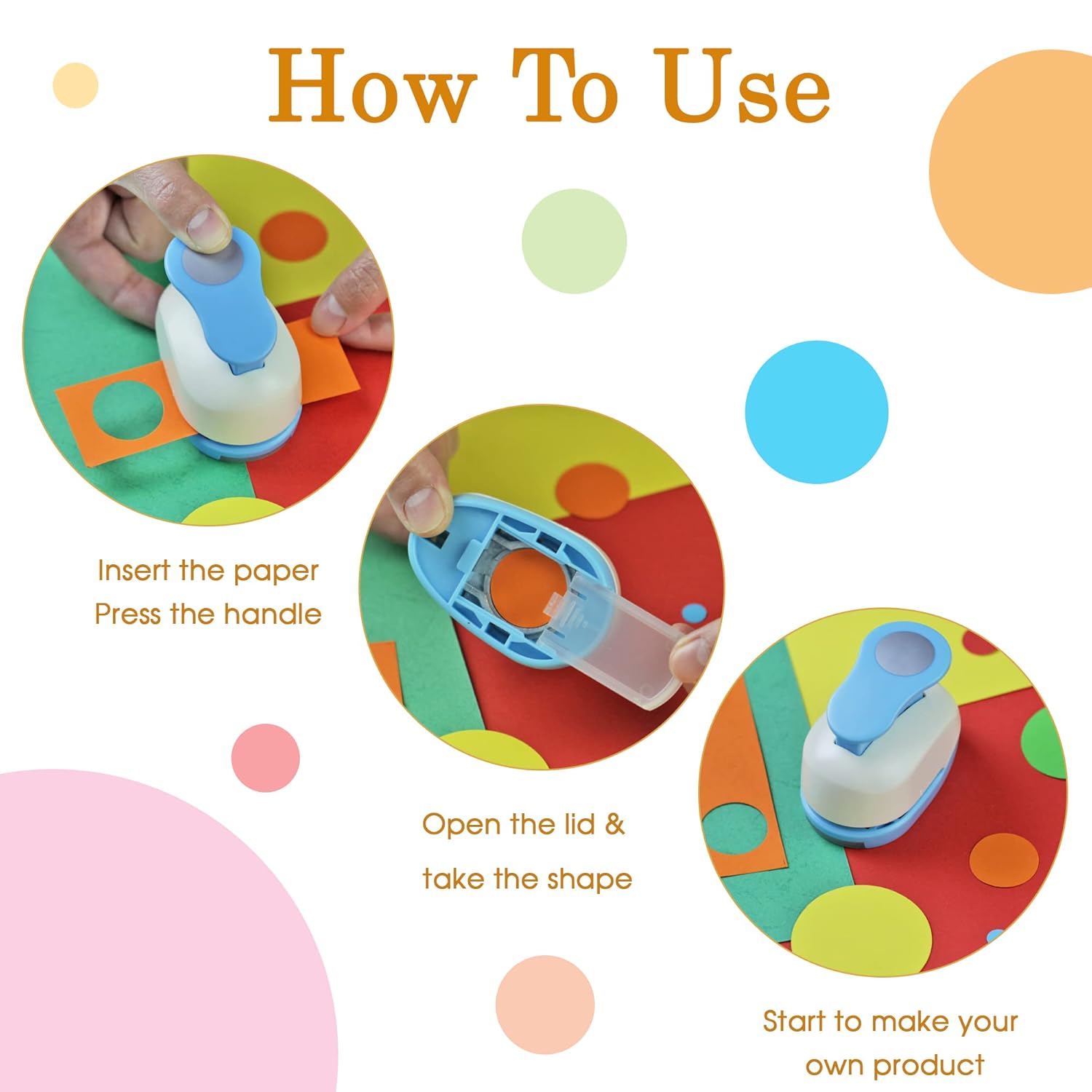 Ecohu Set 5 Circle Paper Punch 0.3'' / 0.6'' / 1'' / 1.5'' / 2'', Scrapbooking Hole Punches Crafting, Design for Office Supplies, Card Making, DIY Photo Album.