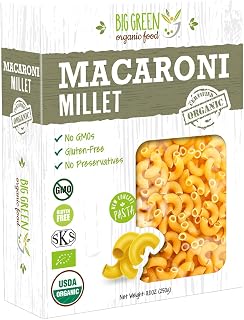 Big Green Organic Food- Organic Millet Macaroni, Lectin Free, Gluten-Free, Non-GMO, Vegan, 8.8oz (12 Pack)