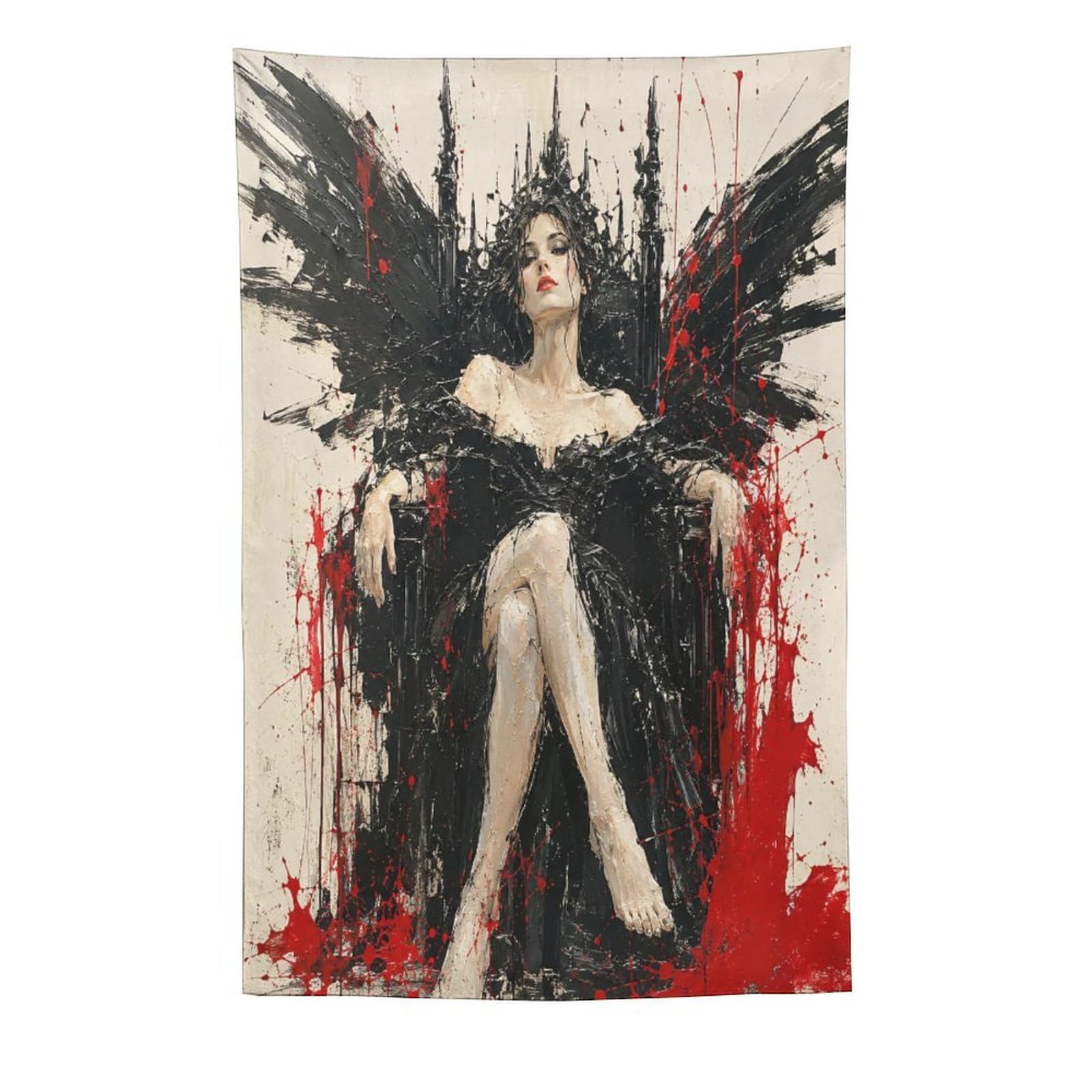 H3B8U2Y5 Gothic Woman on Black Throne Wall Tapestry, Dark Fashion